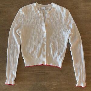 Madewell The Signature Open-Knit Cardigan-Cream with red trim-Size M